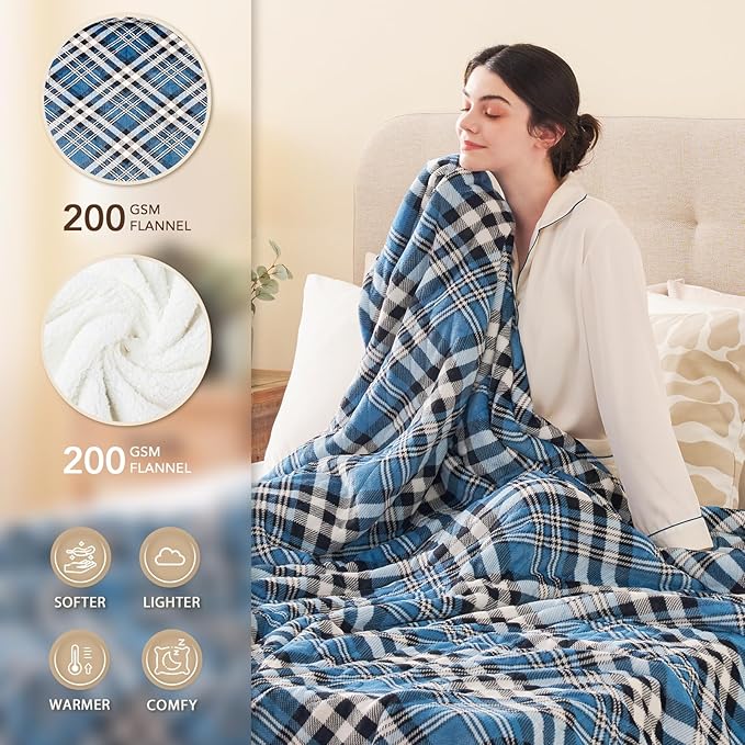 Homemate Electric Blanket Heated Queen Size - 84“x90“ Ultra Soft Cozy Flannel Heating Blanket with 10 Fast Heat Levels 8 Hours Auto Off Over-Heated Protection ETL Certification Keep Warm in Home