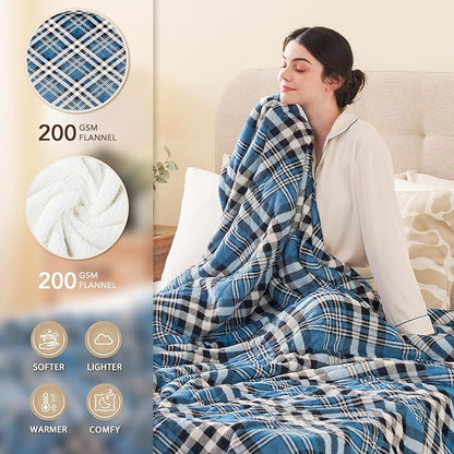 Homemate Electric Blanket Heated Queen Size - 84“x90“ Ultra Soft Cozy Flannel Heating Blanket with 10 Fast Heat Levels 8 Hours Auto Off Over-Heated Protection ETL Certification Keep Warm in Home