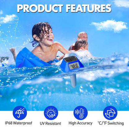 Pircaath 2025 Next-Gen Solar Pool Thermometer Floating Easy Read, Digital Pool Thermometer with Extra-Large Backlit LCD Screen & Rope, IP68 Waterproof Pools Water Temperature Gauge for Hot Tub, Spa