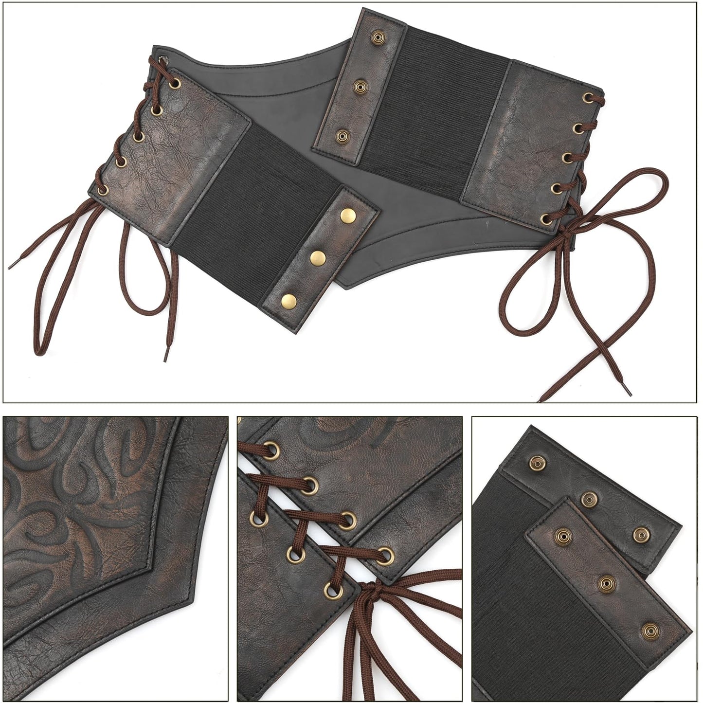 L'VOW Women Renaissance Brown Leather Corset Belt Medieval Viking Cinch Belt LARP Halloween(XXL)