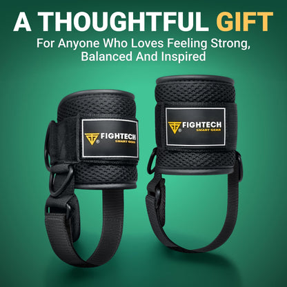 FIGHTECH Ankle Straps Cable Machine Attachment for Gym - Cable Kickback Ankle Straps - Padded Ankle Cuffs for Glute Kickbacks and Leg Workouts (Black PRO)