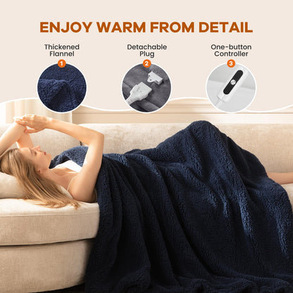 Heated Throw Blanket Double Sided Sherpa, Soft Heating Electric Blanket for Bed, Automatic Safety System, 6 Heating Levels & 4 Hours Auto-Off, 50"x60" Arctic Grey