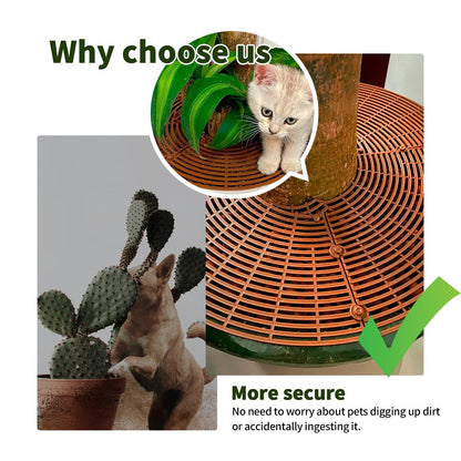 Fkereg 20.5 Inch Large Round Plant Pot Grid Cover, Cuttable Flower Pot Soil Covers Protectors from Animals, Dog Cat Digging Stopper with Deep Stakes for Indoor Outdoor Gardening (Black)