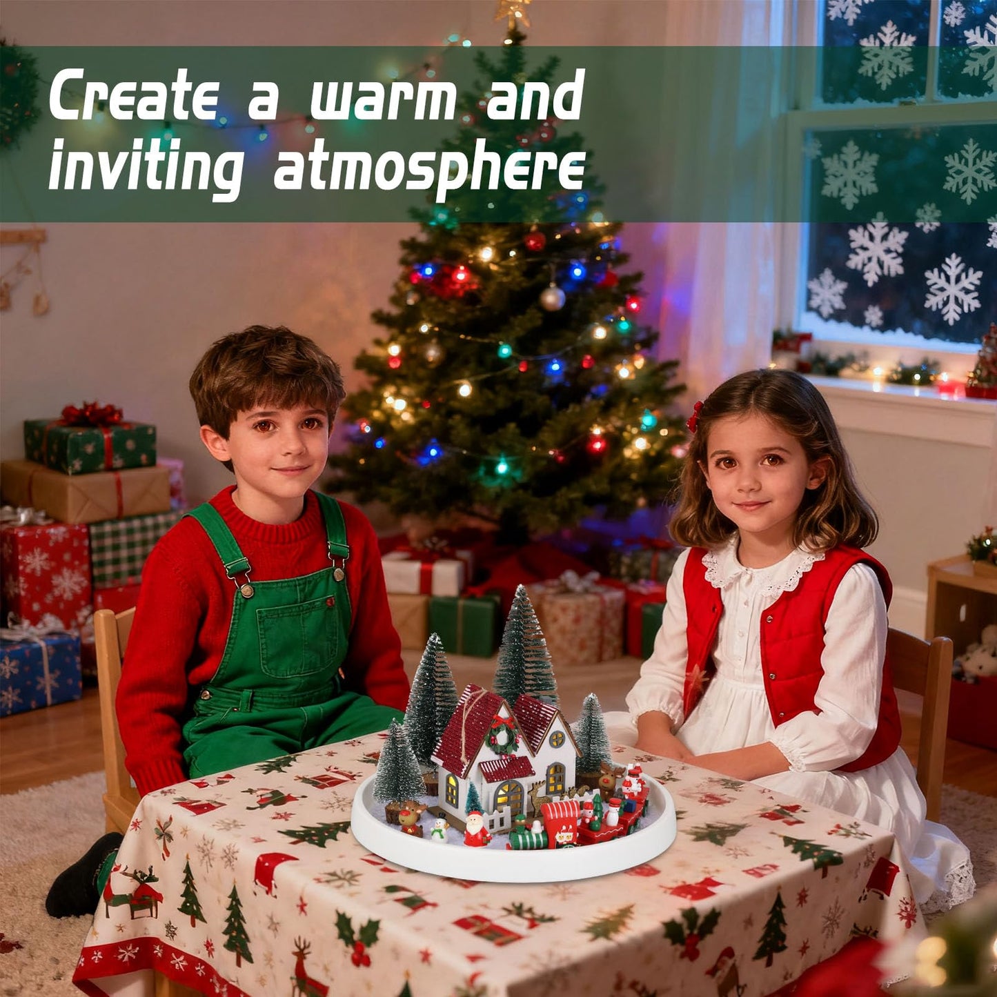 17 Pcs Christmas Centerpieces for Tables - Winter Tray Decor Set - Christmas Winter Table Top Decor Set with Ornaments - Santa Trees Train Snowman Holiday Centerpieces