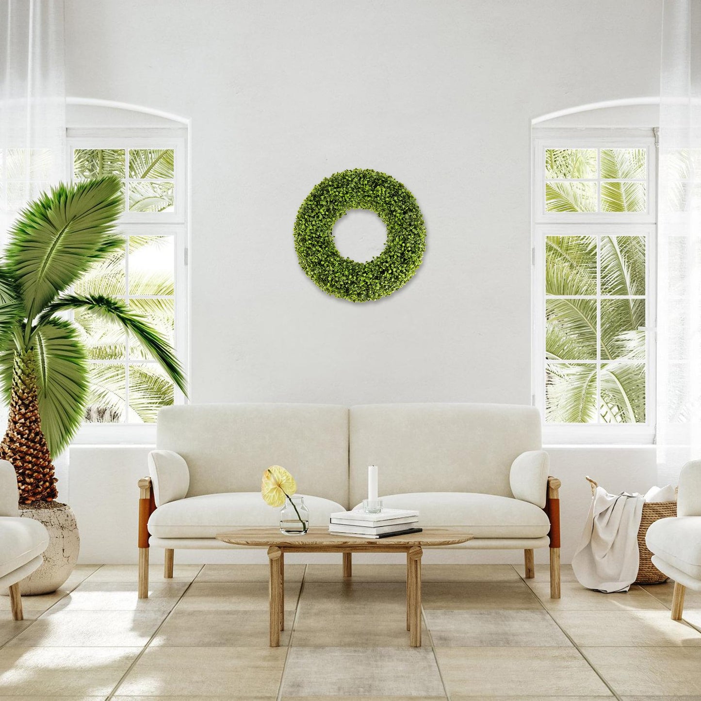 SEVENLOVE Boxwood Wreath,20inch Wreath for Front Door Greenery Wreath Outdoor/Indoor Green Home Round All Year Round Farmhouse St Patricks Day Decorations