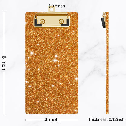 Piasoenc Acrylic Clipboards, Fashion Glitter Clip Board with Low Profile Gold Clip, Designed for Classroom School and Office Use, A4 Letter Size 4 x 8 in, Orange