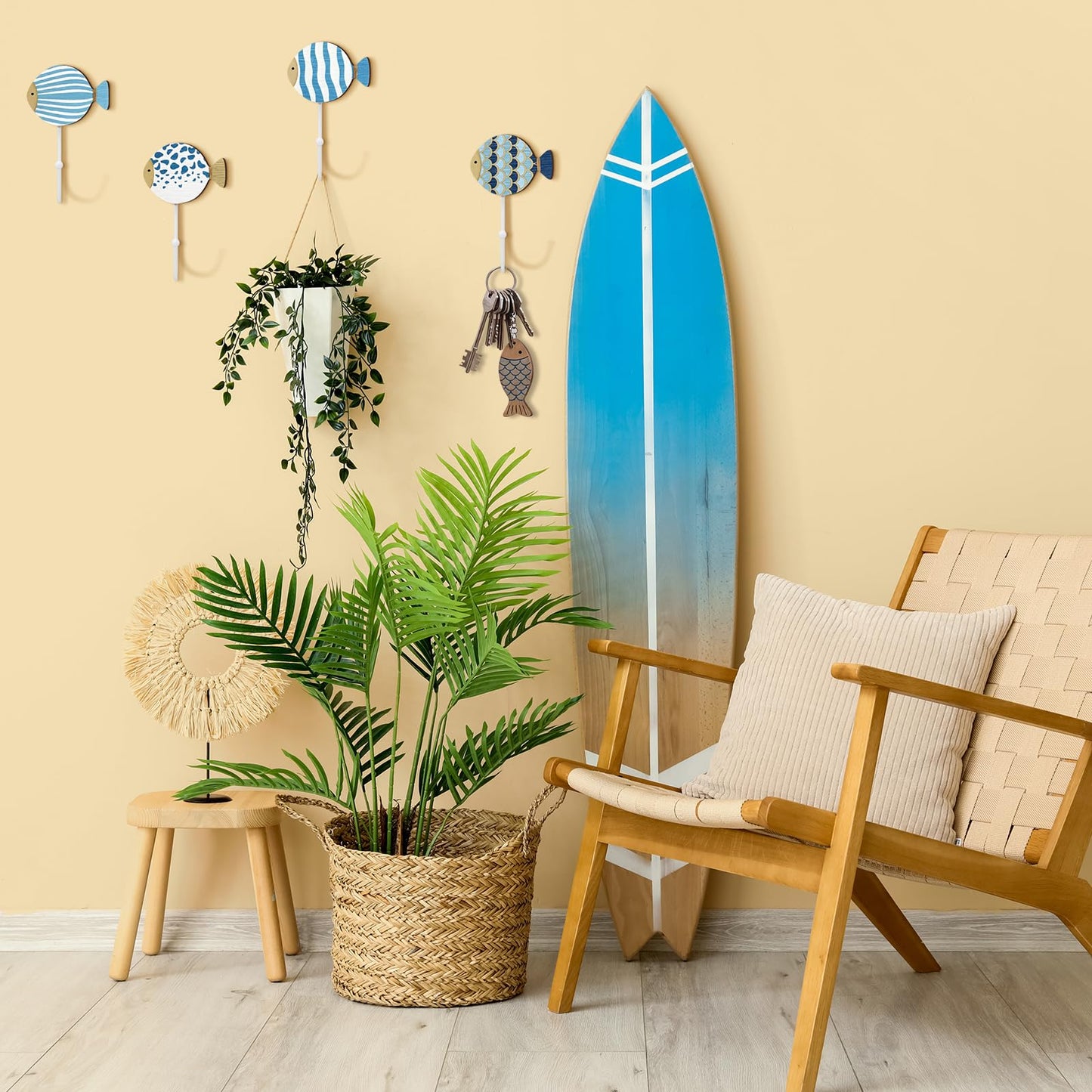 Weysat 4 Pcs Nautical Sea Fish Wall Hooks Fish Wall Mounted Key Holder Nautical Bathroom Decor Summer Rustic Decorative Hook for Living Room Bathroom