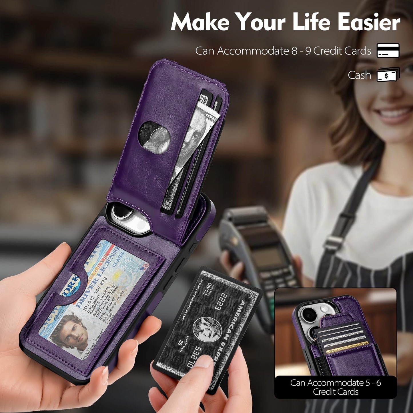 SkyEagle Compatible with iPhone 13 Pro Wallet Case with Card Holder,Women Men Phone Case PU Leather RFID Blocking Shockproof Magnetic Flip Cover Credit Card Slots Kickstand,for Apple 13 Pro,DarkPurple
