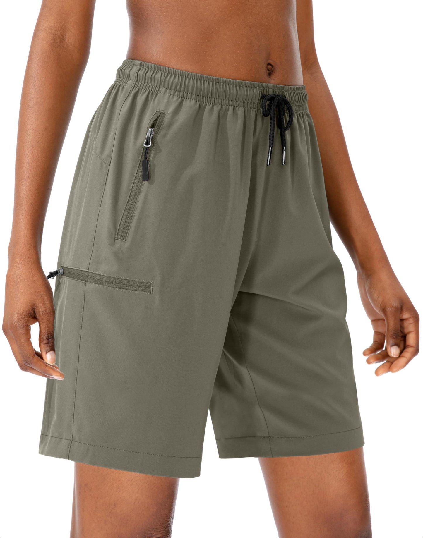 SANTINY Women's 5''/ 7''/9'' Hiking Cargo Shorts Quick Dry Lightweight Summer Shorts for Women Athletic Zipper Pockets(Grey Sage_3XL)