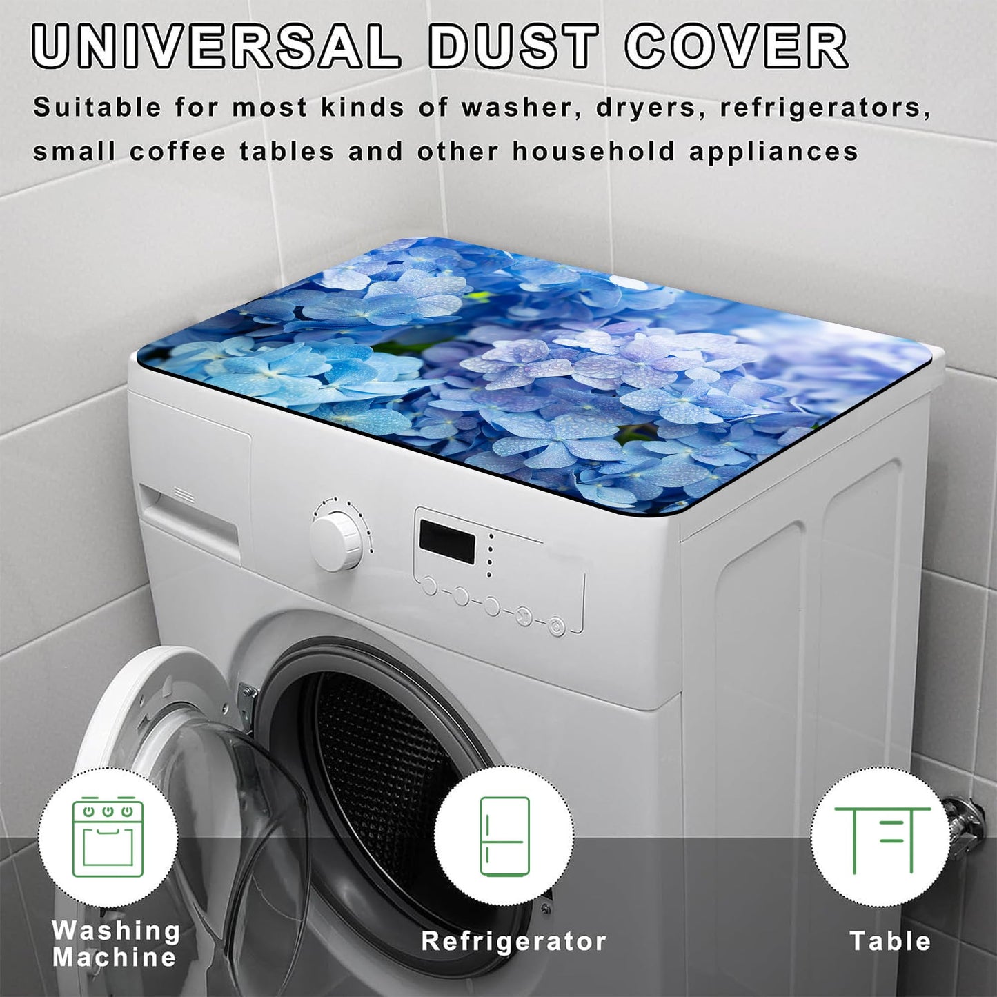 Blue Hydrangea Flowers Washer and Dryer Covers For The Top, Non-slip Fast Drying Absorbent Dryer Top Protector Mat for Kitchen Laundry Room Decor,23.6"x19.7"