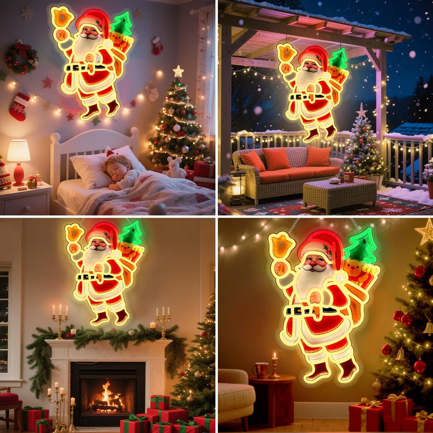 Santa Claus Neon Sign, Christmas Neon Light Sign, LED Neon Signs for Wall Decor,10 Adjustable Brightness Personalized USB Neon Light, Gift for Christmas Events Birthday Party Home Decorations