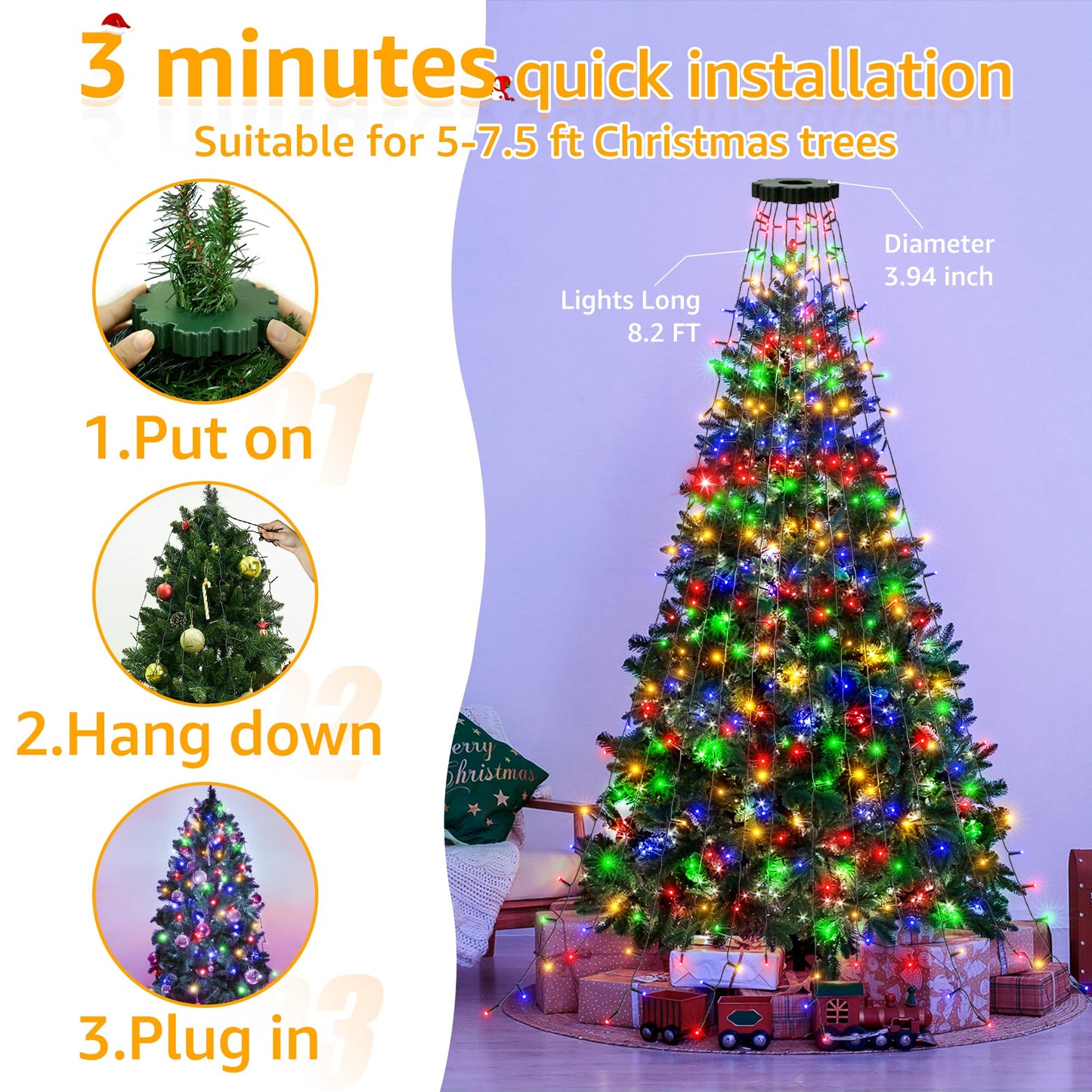 Ccinny 300 LED Christmas Tree Lights, Remote, 8 Modes, Timer, Waterproof, Multicolor, Model NYB0300K