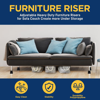 Lifemaster Furniture Riser Set - 4 Pieces Non-Slip Design Furniture Leg Riser fits with Bed, Chair, Table, Sofa, Desk, and Couches - Black