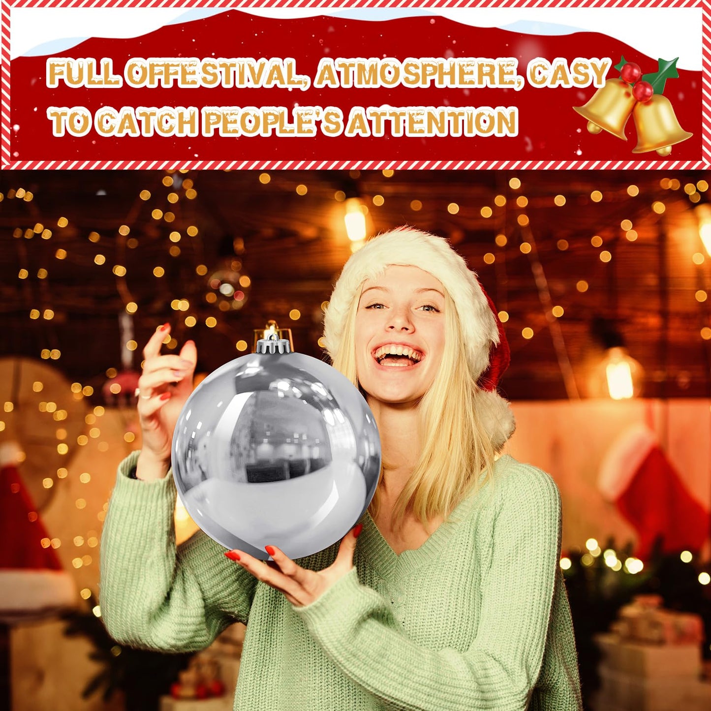 Liliful Silver 4 Pcs 7.87 Inch Christmas Ornament Ball Large Plastic Christmas Outdoor Ball Gold Silver Big Xmas Tree Decorations Hanging Ornaments for Home Outside Holiday Lawn Yard Party