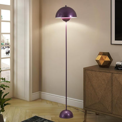 SUNLLOK Flower Pot Floor Lamp for Living Room, Metal Dome Lampshade Standing Floor Lamp with Foot Switch, Modern Reading Floor Light Fixture for Kitchen Island, Bedroom, Restaurant (Purple)