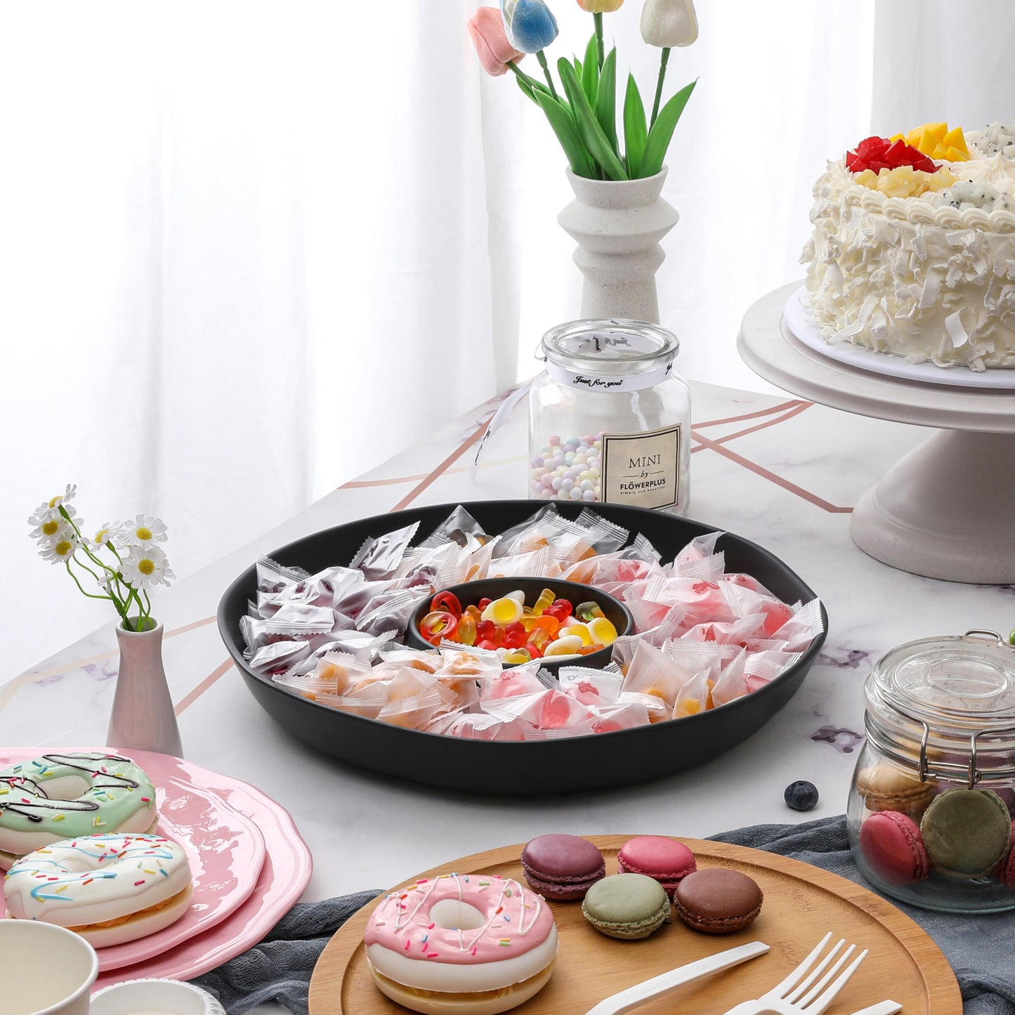 ZAROCRUS Chip and Dip Serving Set Divided Serving Platter Appetizers and Cheeses Serving Tray White Compartment Dishes for Party, Christmas, Dessert, Fruit, Candy, 13-inch Set of 2