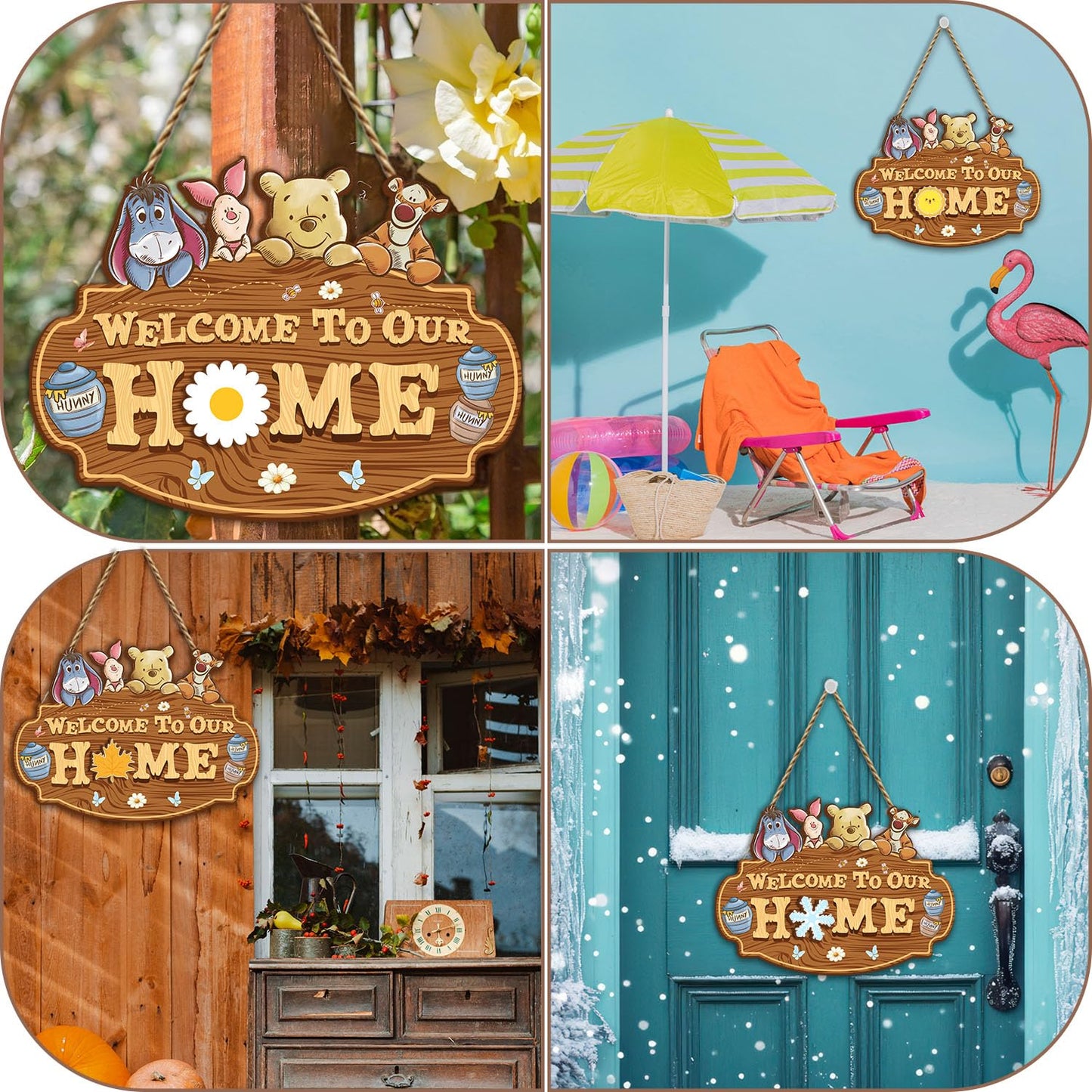 Winnie Welcome Sign for Door Decor, the Pooh Welcome to Our Home Sign with Interchangeable Holiday Sign, Welcome Sign for Home Farmhouse, Perfect for Christmas Thanksgiving Gifts, Housewarming Gifts