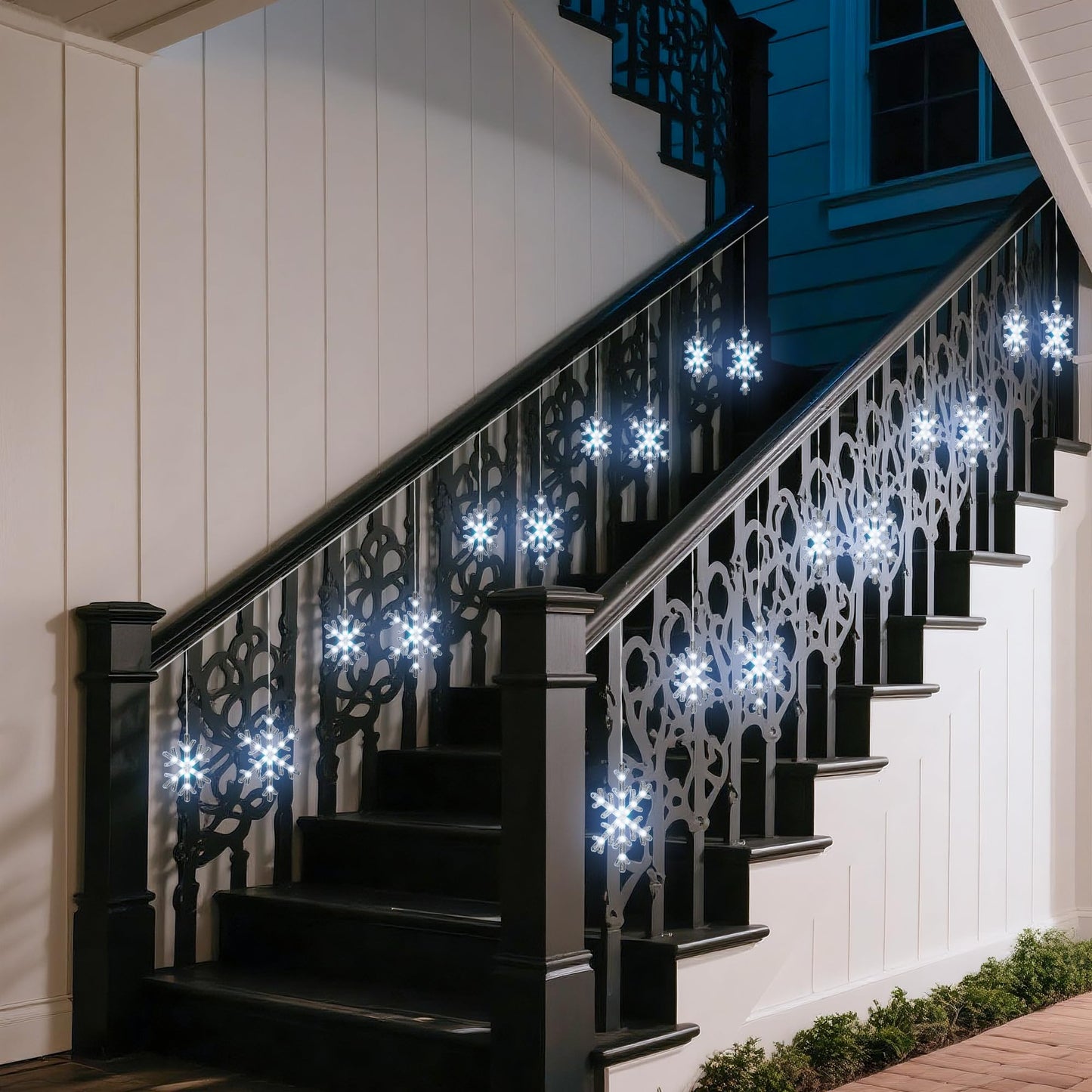 Christmas Snowflake Icicle Lights,9 ft 150 LEDs Curtain Lights with 10 Drops, 3 Strands Connectable, Waterproof Twinkle Effect Icicle Fairy Light for Eaves Window Yard Indoor Outdoor Xmas Tree