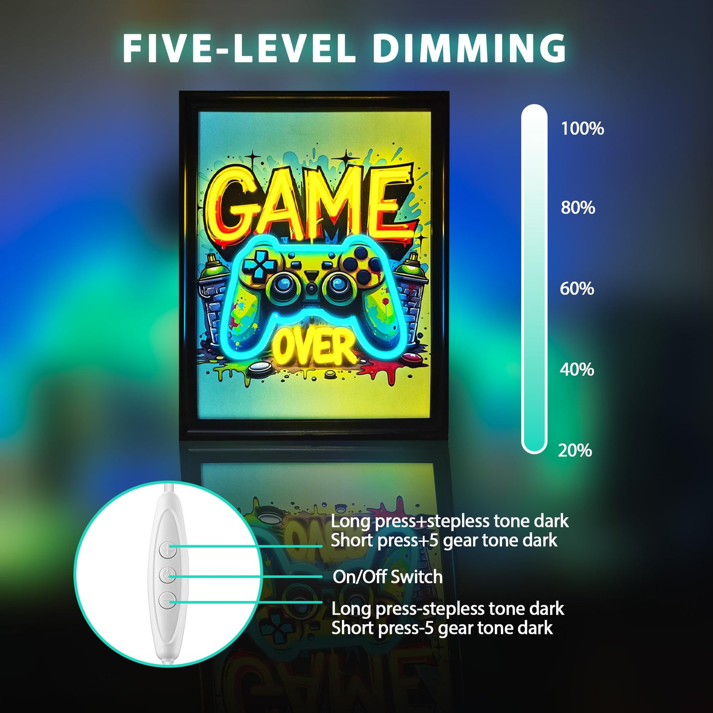 Gamer Neon Sign, Cool Gaming Wall Art Gamepad Shaped Dimmable Watercolor Posters Pictures Colorful Canvas Painting Prints Hang Neon for Wall, Bedroom, Game Room, Man Cave, Boys Birthday Christmas Gift (Gamer 1)