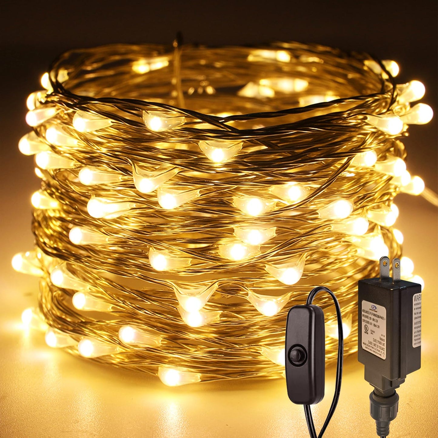 RUICHEN Plug in Fairy Lights with Switch, Waterproof 33 Ft 100 LED Silver Wire Starry String Firefly Lights for Christmas, Easter, Thanksgiving, Parties, Wedding, Vases, Craft, Warm White