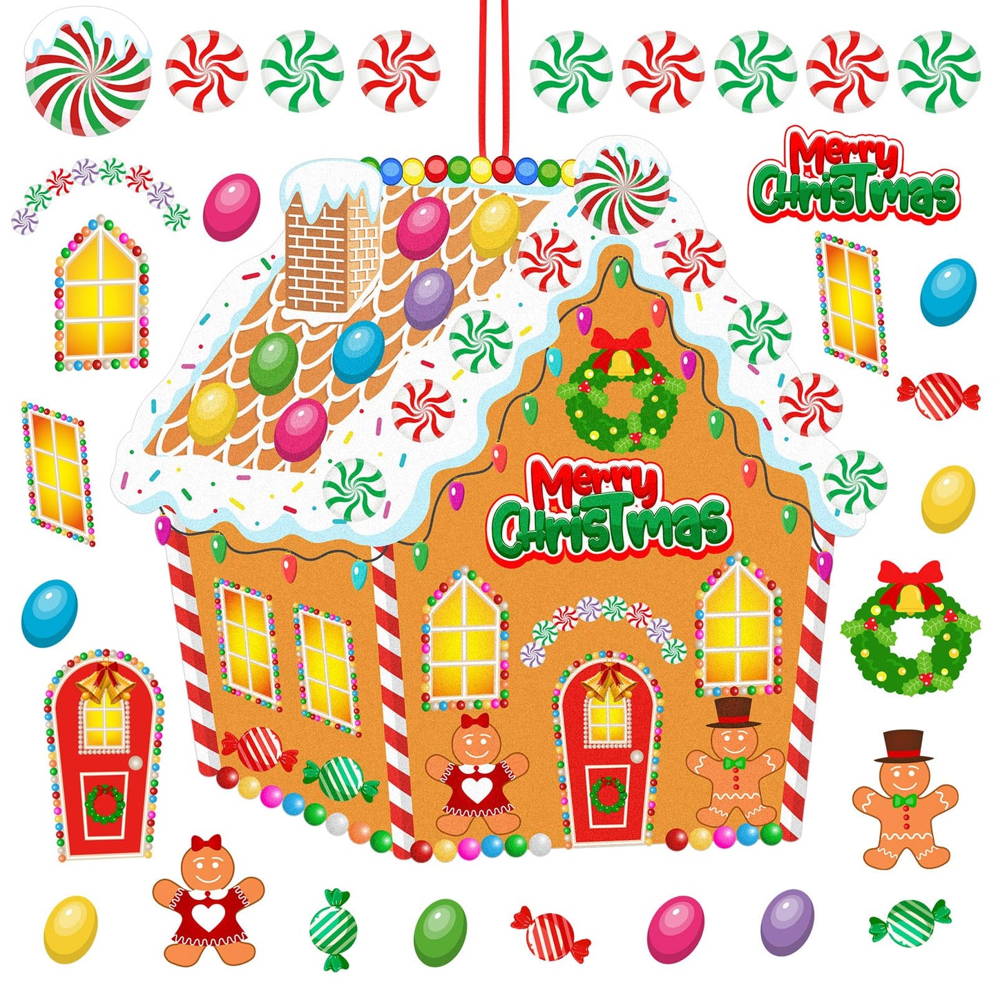 WovWeave DIY Felt Christmas Gingerbread House 3.1 x 2.9 ft with 28 Detachable Ornaments Christmas Crafts Gingerbread House Kit Xmas Gifts for Winter Holiday Party Home Door Wall Hanging Decorations