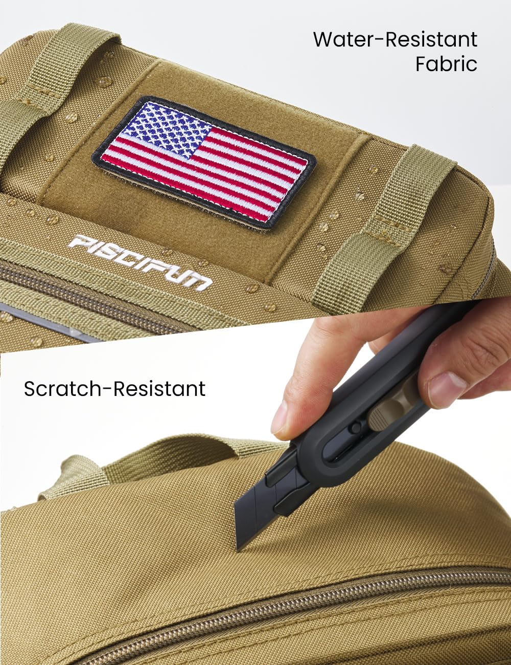 Piscifun Fishing Backpack Tackle Bag with 2 Rod Holders, Multi-Compartment Storage, MOLLE System, Water-Resistant Lightweight Outdoor Pack,Single Shoulder Khaki Standard