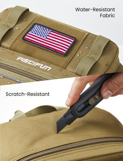 Piscifun Fishing Backpack Tackle Bag with 2 Rod Holders, Multi-Compartment Storage, MOLLE System, Water-Resistant Lightweight Outdoor Pack,Single Shoulder Khaki Standard
