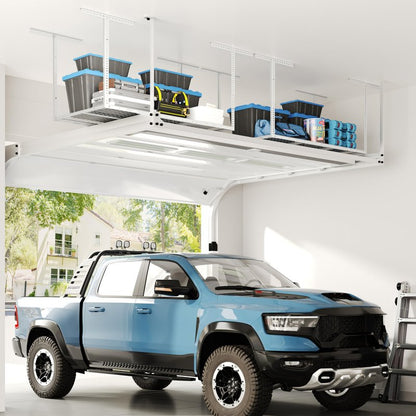 FLEXIMOUNTS 3x6 Overhead Garage Storage Adjustable Ceiling Rack 72" Length x 36" Width x 40" Height, 450lbs Weight Capacity, White, Classic Series