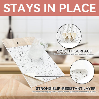 RAY STAR Shelf Liners for Kitchen Cabinets Non-Adhesive, 12 Inch x 10 Feet Trimmable Terrazzo Speckled White Shelf Liner Non Slip Vanity Cabinet Liner Refrigerator Cupboard Pantry Liner Marble