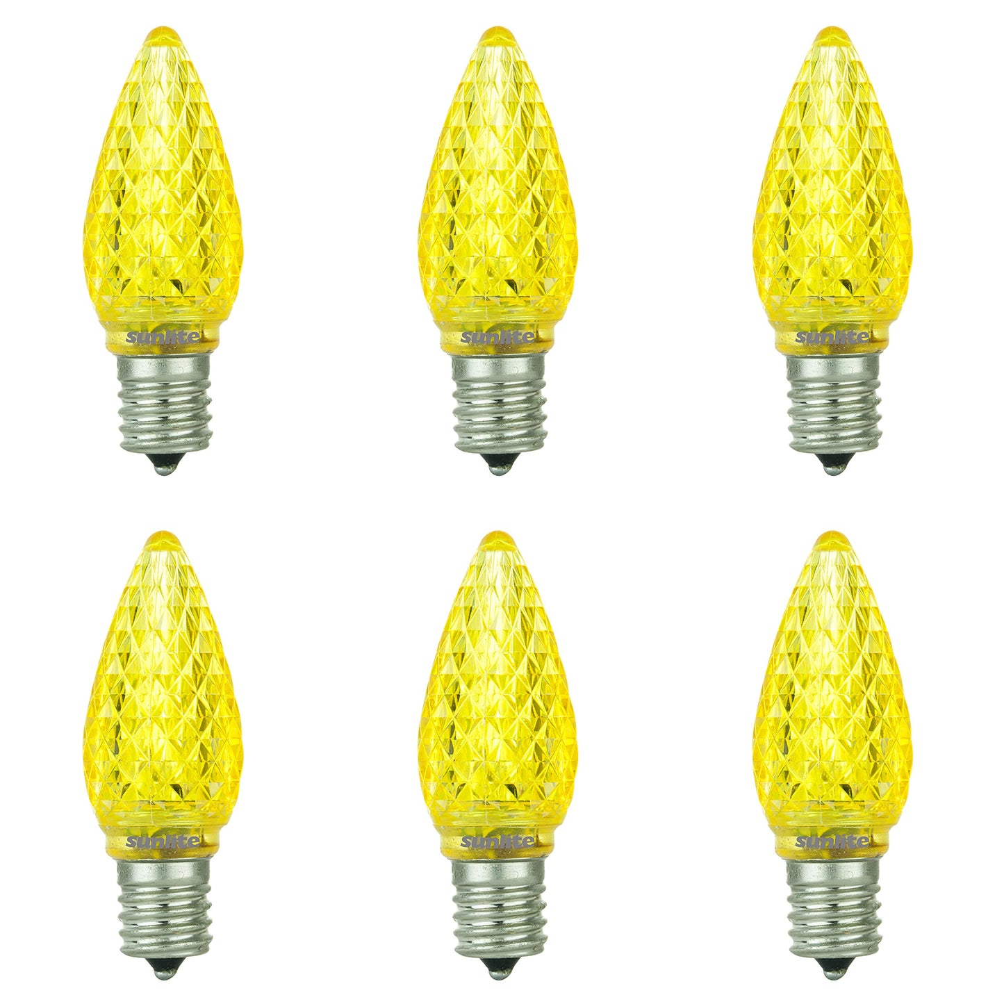 Sunlite 80709 LED C9, Holiday Decorative Light Bulb, 0.4 Watts, E17 Intermediate Base, Faceted Christmas-Lights; Nightlight, Yellow, 6 Count