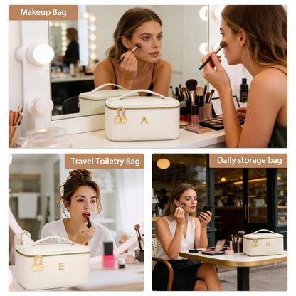 CLOUDWINGS Gifts for Women Travel Makeup Bag Personalized Cosmetic Bag Portable Large Capacity Toiletry Bag(Beige-A)