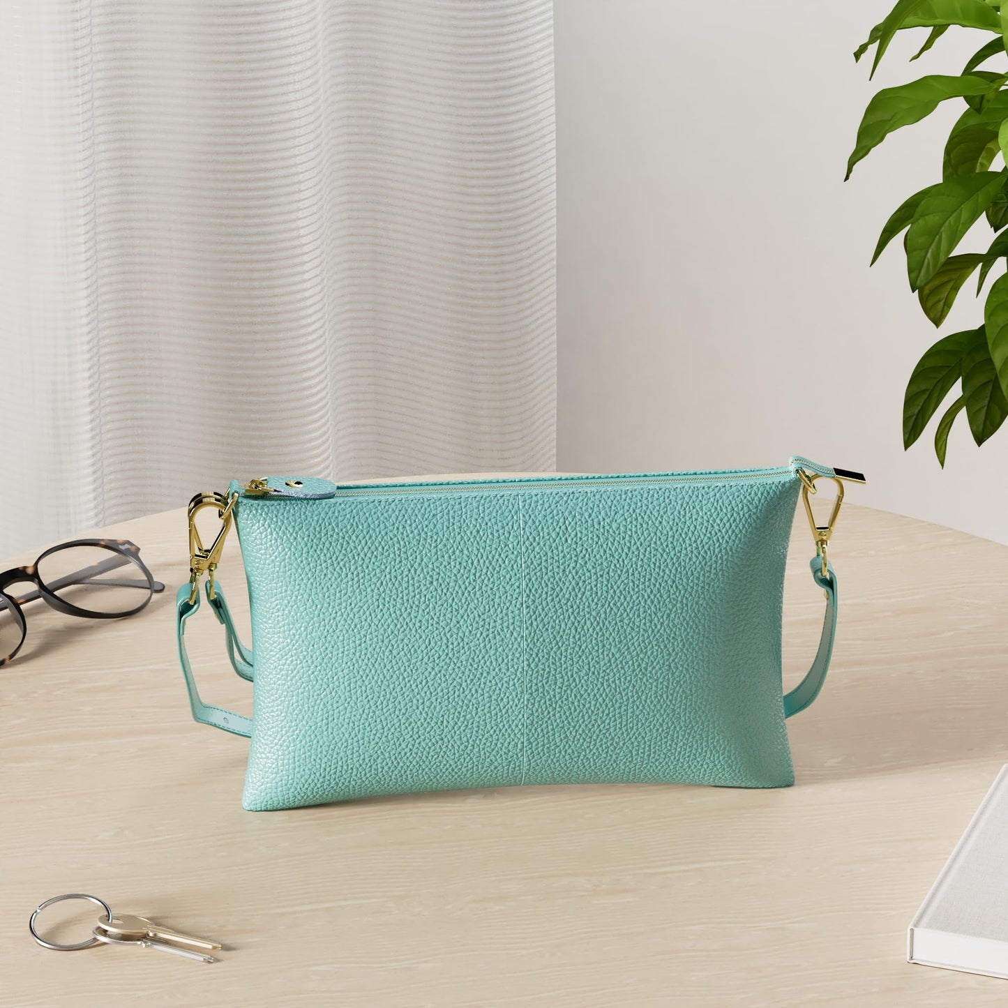 Beurlike Leather Wristlet Wallet Clutch Purses For Women Small Crossbody Phone Bags (Teal)