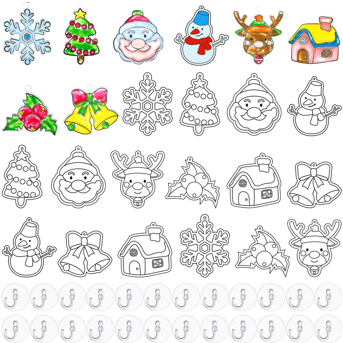 WILLBOND 24 Pieces Sun Catchers Craft Assorted Sun Catcher Kits for Art Window SunCatchers with 24 Pieces Suction Cups for Painting Crafts Christmas Home Decor Supplies