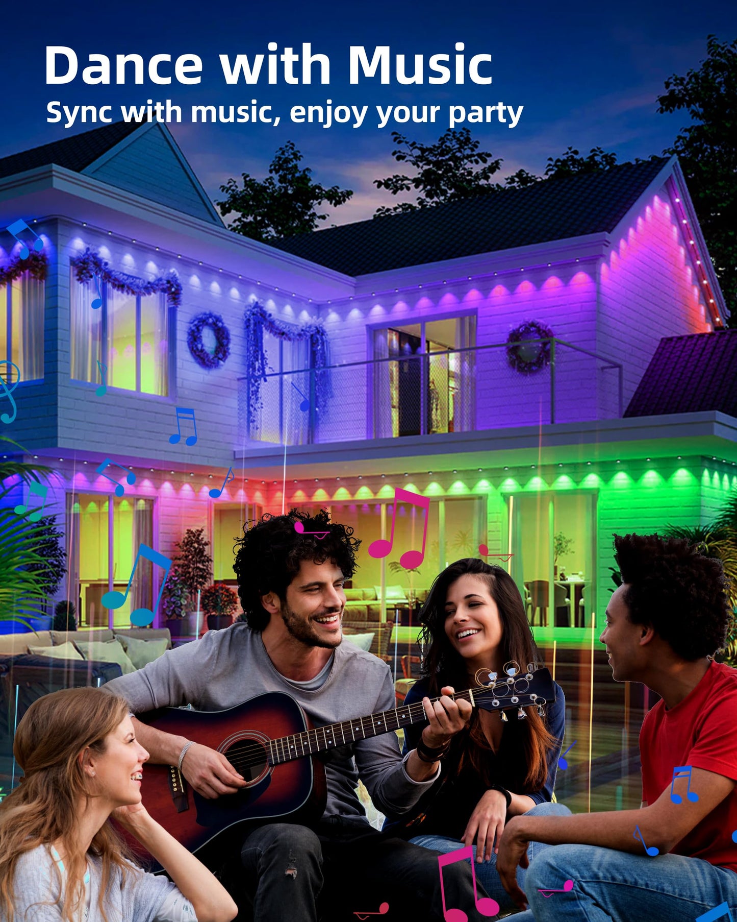 DELITOR 111FT Permanent Outdoor Lights,72 RGB Eaves Lights with App Control Remote, IP65 Waterproof Eternity Eaves Lighting, Outdoor Light for Outside Roofline Decor, Party, Holiday Xmas