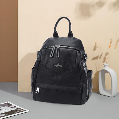 Angel Kiss Small Backpack Purse for Women,Soft Vegan Leather Roomy Backpacks,Designer Ladies Shoulder Backpack Fashion Handbag with Removable Strap,Black