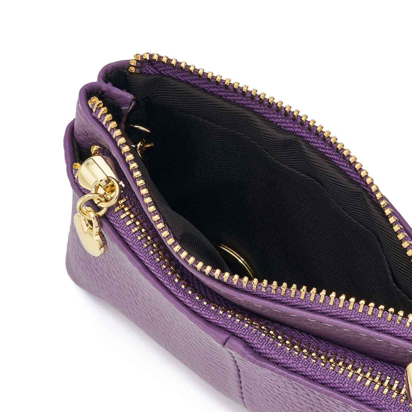 ZOOEASS Coin Purse Women Genuine Leather Zip Mini Purse With Key Ring Triple Zipper Card Holder Wallet(Lavender)