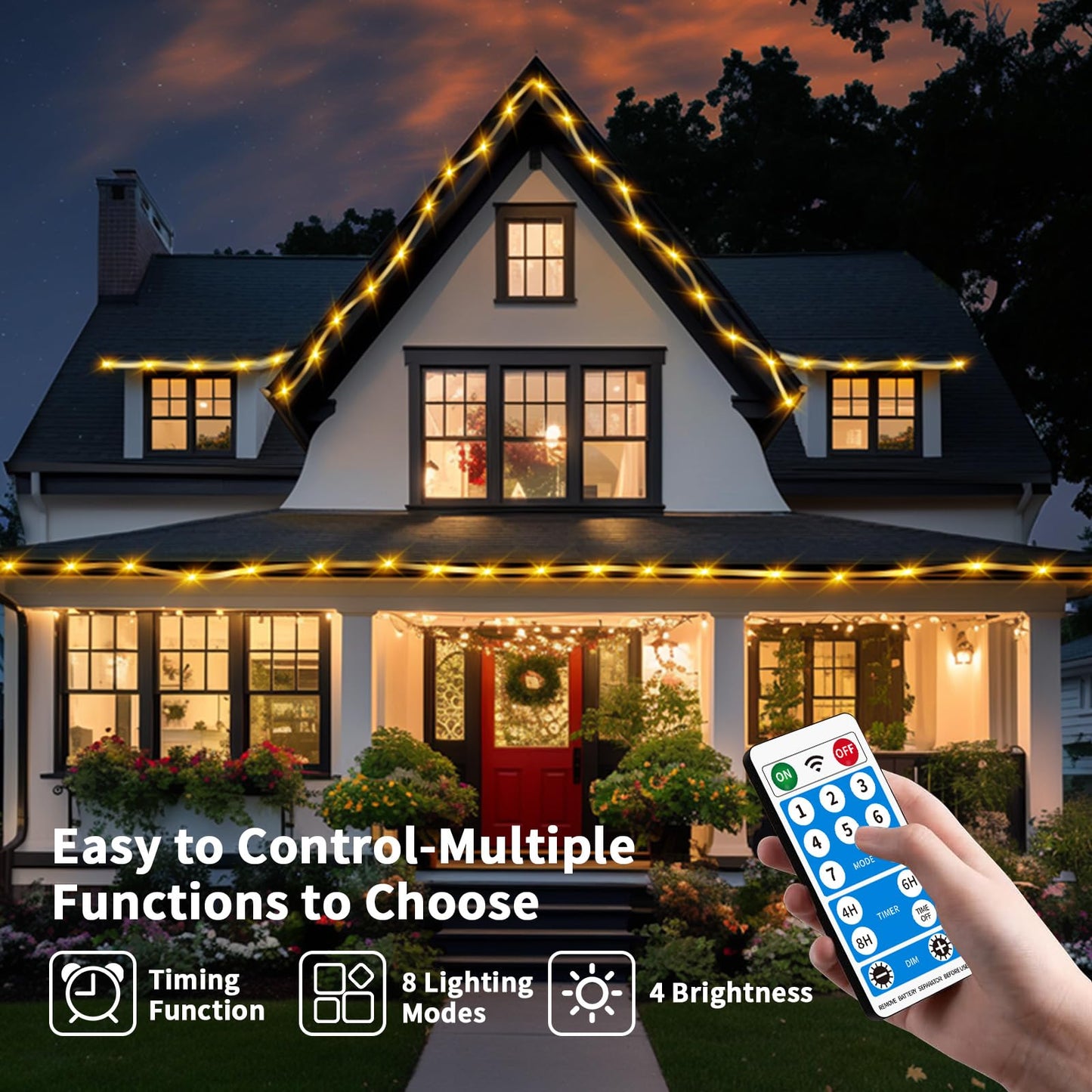 LairtPOW Solar Rope Lights with Remote for Palm Tree,39FT 100LEDs Outdoor Solar Strip Lights for Garden,IP67 Waterproof,USB Charging, Timing & 8 Modes Larger Tube Fairy Light for Christmas(Warm White)