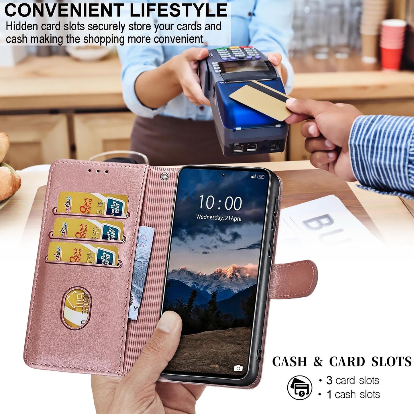 SASYMALY for Samsung Galaxy S24 Ultra Wallet case, Flip Folio Cover with Stand Feature for Women Men, PU Leather Phone Case Fit for Samsung Galaxy S24 Ultra [Rose Gold-Butterfly]