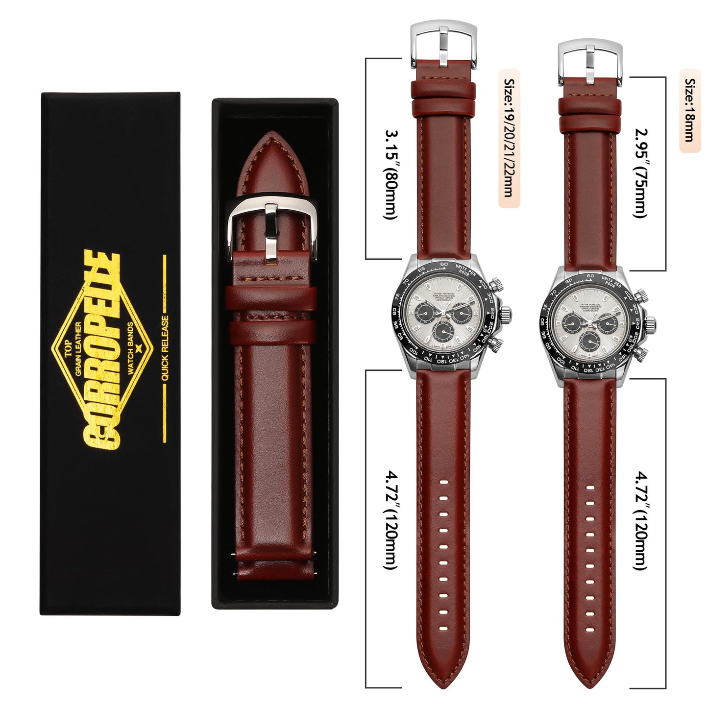 CORROPELLE Leather Watch Bands Quick Release, Elegant Top Grain Leather Watch Straps Band Replacement for Men and Women, Watch and Smartwatch, Choice of Width 18mm 19mm 20mm 21mm 22mm