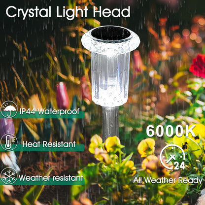 Eyrosa Solar Outdoor Lights, 10 Pack Waterproof Stainless Steel Solar Stake Lights for Pathway Garden Yard Path Walkway Driveway Lawn Patio Outside Decor, Cool White