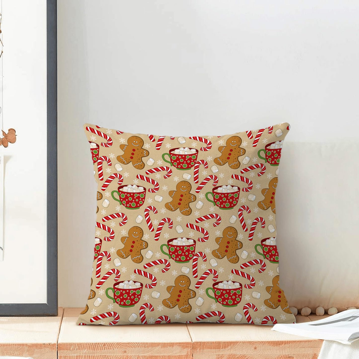 QANOK Christmas Pillow Covers 18x18 Set of 2, Gingerbread Man Candy Cane Holiday Decor Throw Pillows Winter Decorative Cushion Case Christmas Decorations for Home Couch Sofa Outdoor