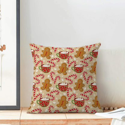 QANOK Christmas Pillow Covers 18x18 Set of 2, Gingerbread Man Candy Cane Holiday Decor Throw Pillows Winter Decorative Cushion Case Christmas Decorations for Home Couch Sofa Outdoor