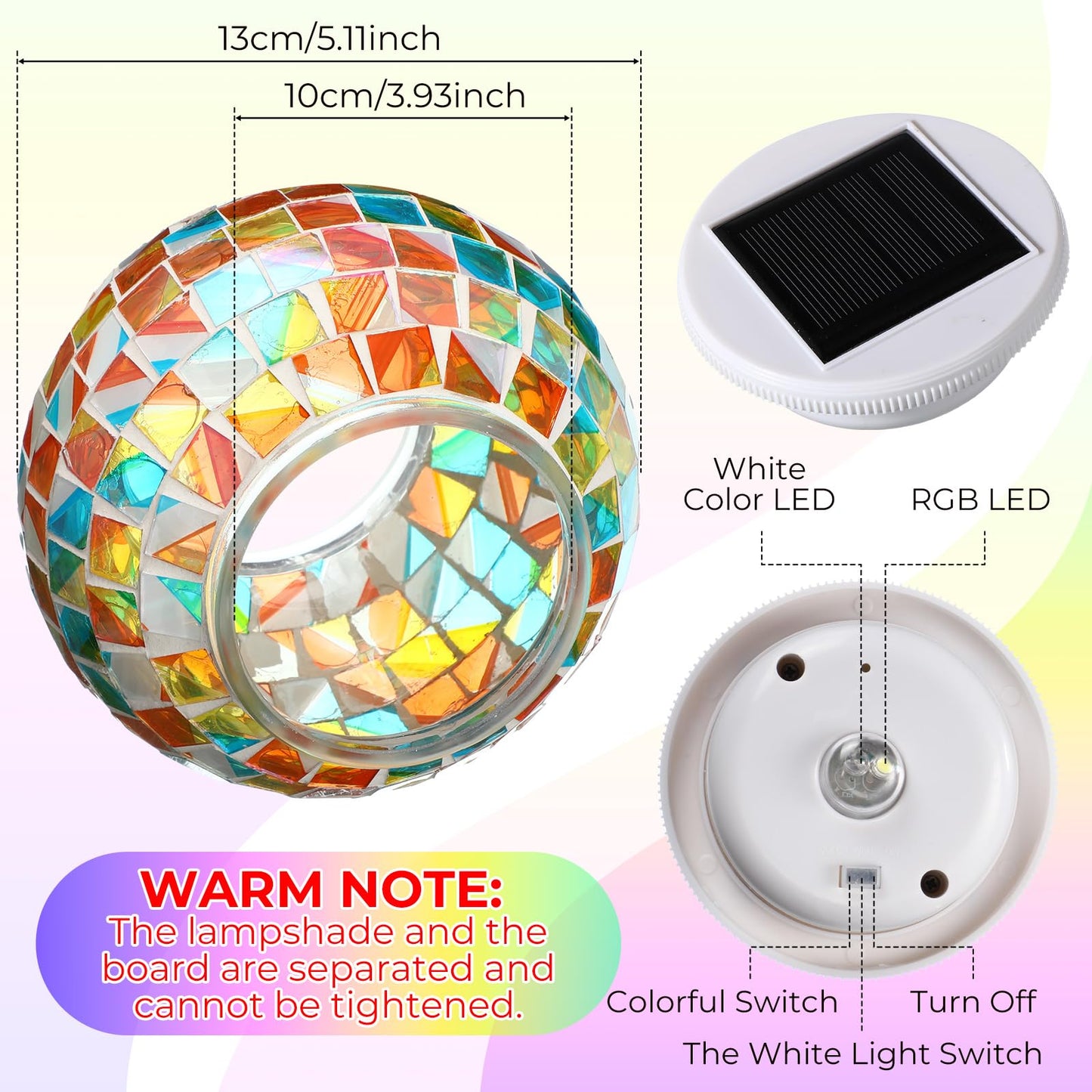 VIHOSE 4 Pcs Color Changing Mosaic Solar Lights Outdoor LED Ball Globe Garden Table Light Waterproof Solar Night Lamps for Christmas Patio Garden Party Yard
