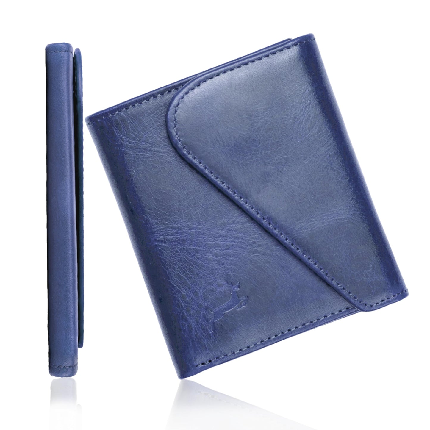 DEERHANDMADE Slim Wallets for men | handmade Modern Minimalist front Pocket wallets | 6-12 Cards Geniune leather rfid wallet for men | Gift wallets with magnatic closure (Premium, Royal Blue)