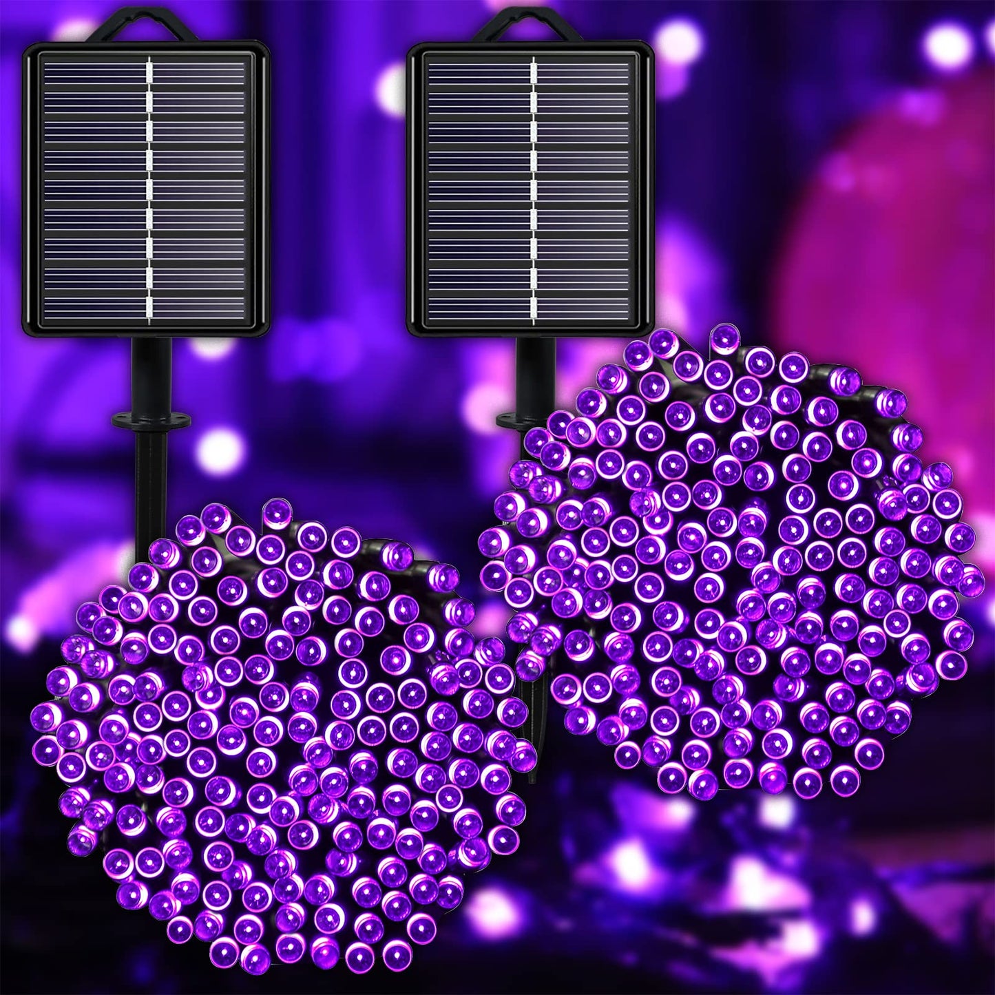 Solar String Lights for Outside, Purple Halloween Lights Outdoor Waterproof 2Pack Total 144ft 400 LED 8 Modes with Timer, IP44 Twinkle Lights for Party, Patio, Garden, Decor