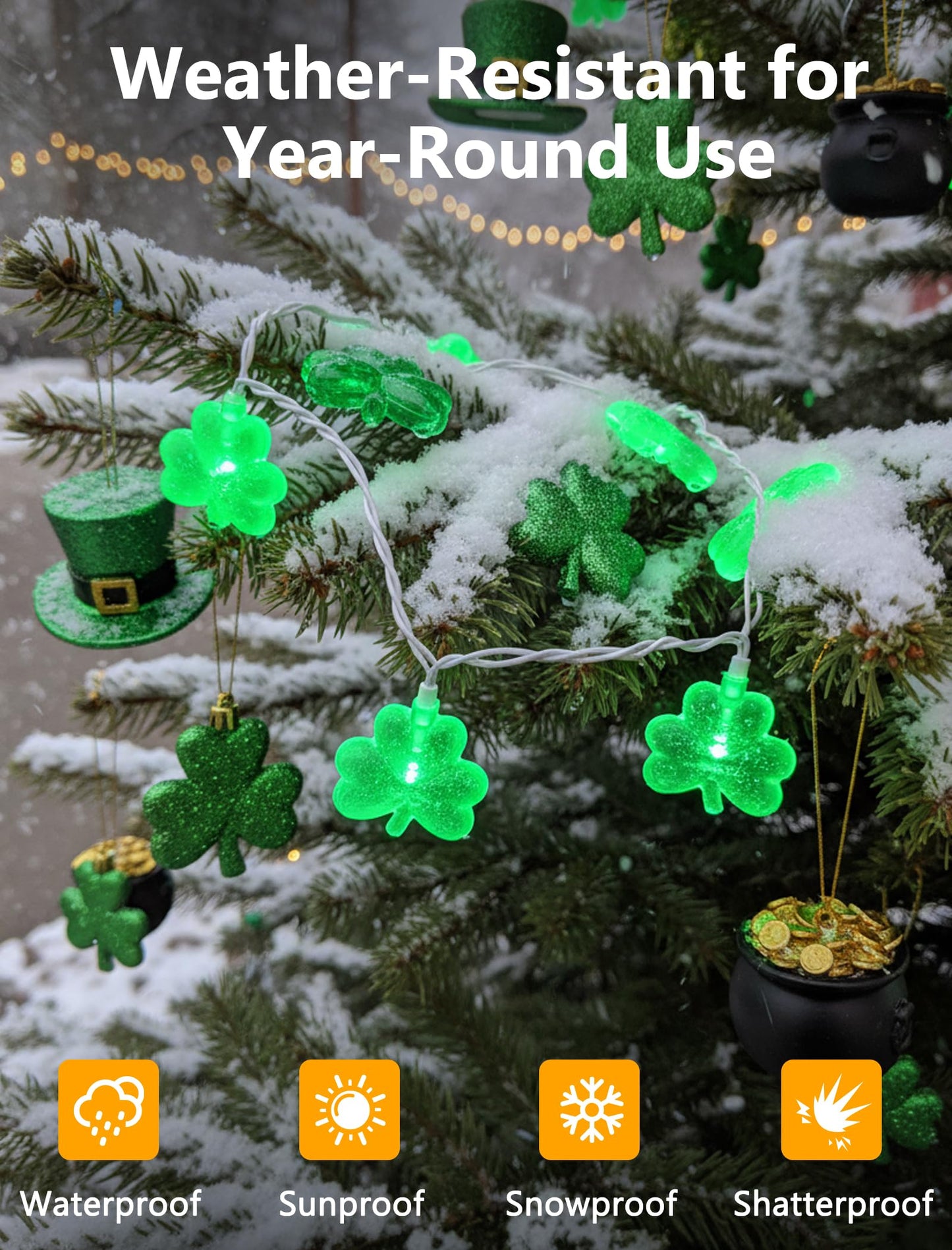 8.5Ft Shamrock String Lights Outdoor, St Patricks Day Decorations Lights with 10 LED Green Clover Lights, Plug in Shamrock Fairy Light for Window Patio Garden Party Irish St. Patricks Day, White Wire