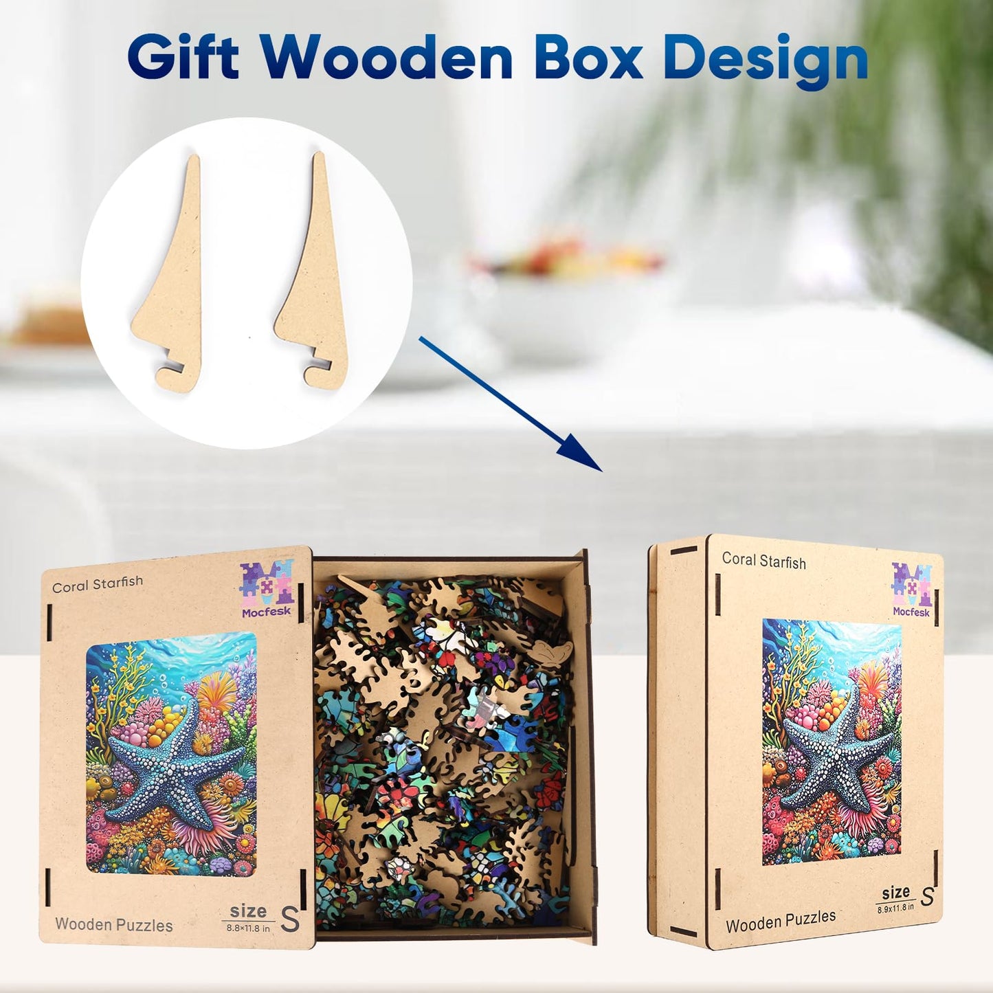 Mocfesk Wooden Puzzles for Adults, Starfish Wooden Puzzles 200 Pieces, Unique Shaped Underwater Ocean Jigsaw Puzzles for Adults and Kids, Birthday Gifts Fun Family Game 11.8 x 8.8 in