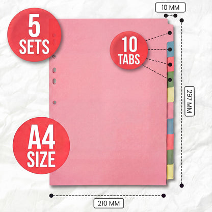 10 Tab Dividers for 3 Ring Binder – 10 Dividers Set with Tabs, Perfect for Organizing Documents, Binder Tab Dividers for Easy Filing (5 Pack)
