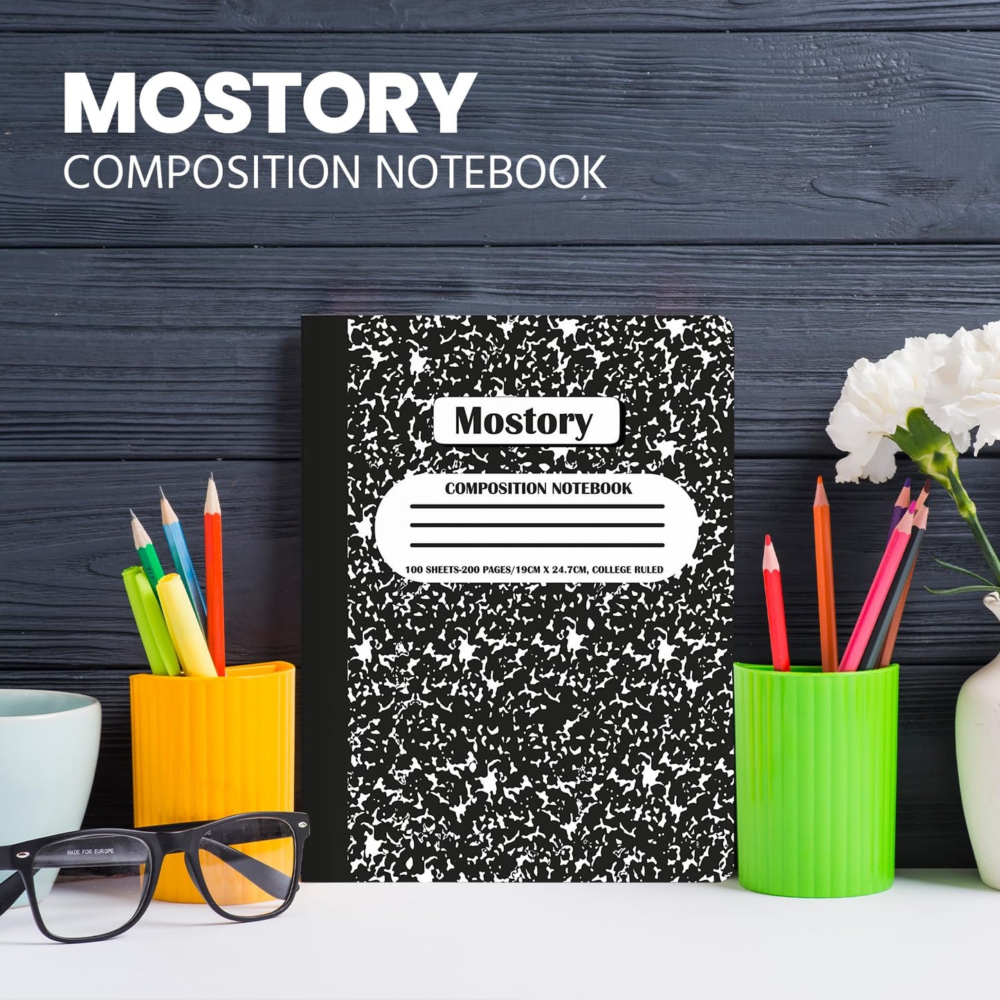 MOSTORY Pack of 10 Composition Notebook - College Ruled 200 Pages (100 Sheets), Size 7.5" x 9.75", Bulk School Supplies, Office, Bulk Notebooks for School, Writing Journal Notebook with Lined Paper