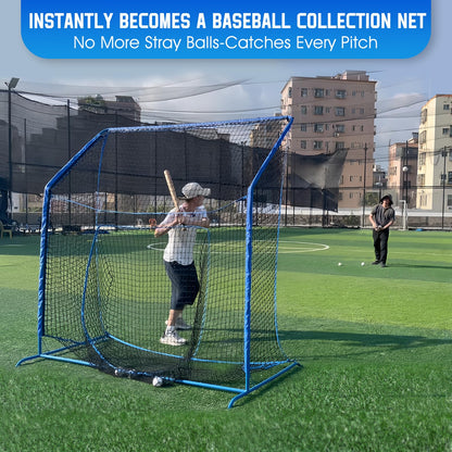 Baseball Softball Net with Blocking System, 7x7FT Practice Cage for Batting/Pitching/Fielding, Metal Frame with Elevated Base and Storage Bag for Backyard Outdoor Indoor